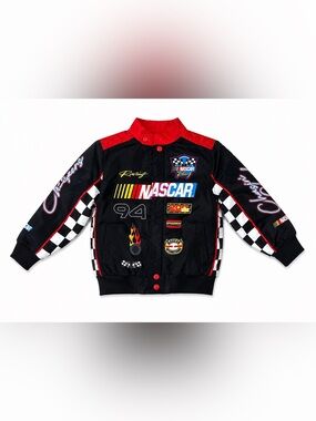 NASCAR Racing Kids Jacket Size 4/5 Black Red Checkered Flag Racing Coat